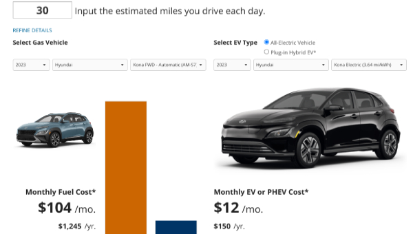 Electric vehicle calculator screenshot