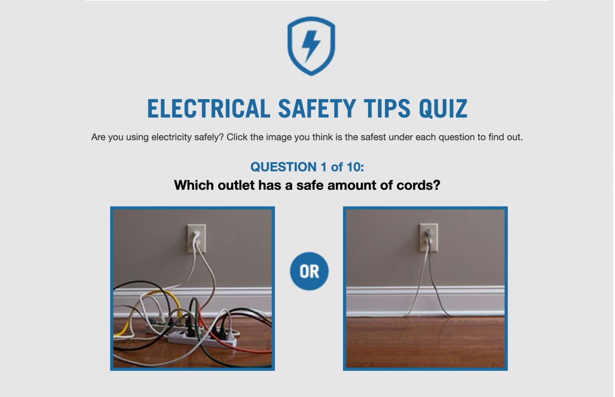 Safety quiz introductory page is shown