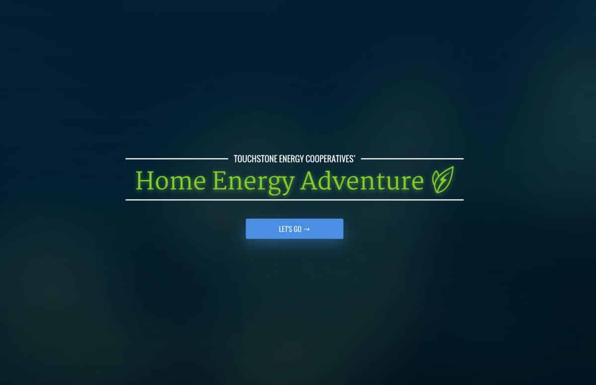 Home energy adventure game title slide is shown