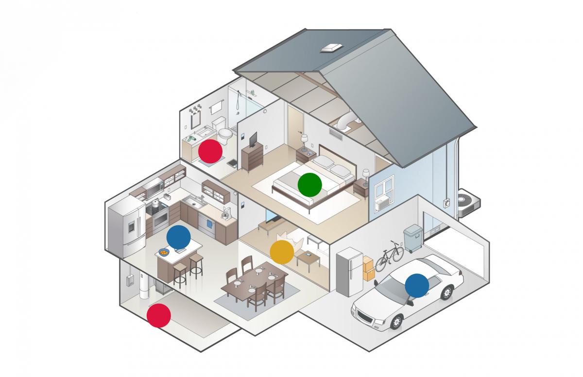 Home electrical safety graphic displayed in a cross section of a house