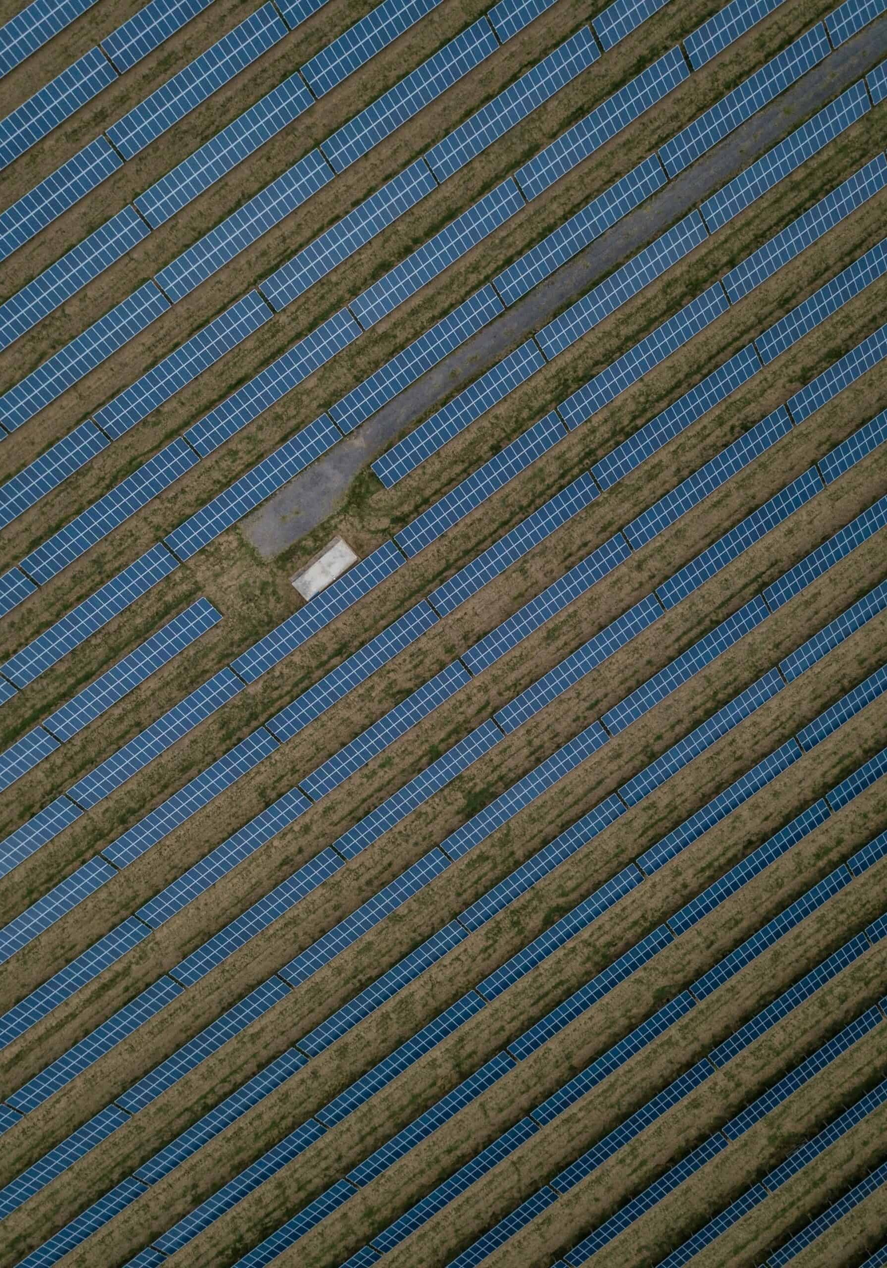 Overhead shot of a solar farm