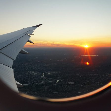 The view from an airplane window is shown