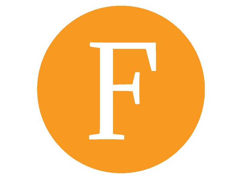 An orange circle with a white letter "F" in the center, possibly representing a logo or emblem.